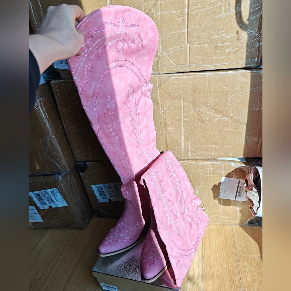 Pink Embroidered Women's Boots